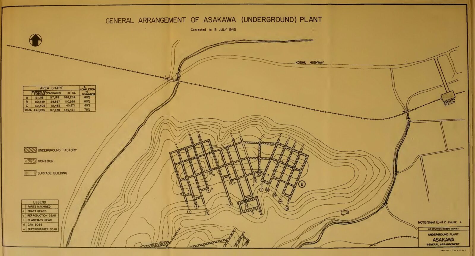 USSBS浅川地下工場全体配置図Figure 4 Sheet 1 of 2
