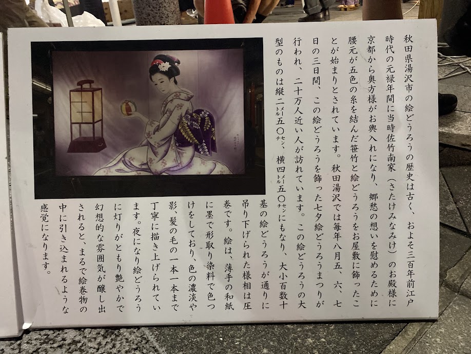 湯沢市の絵どうろうの歴史を紹介する会場案内板