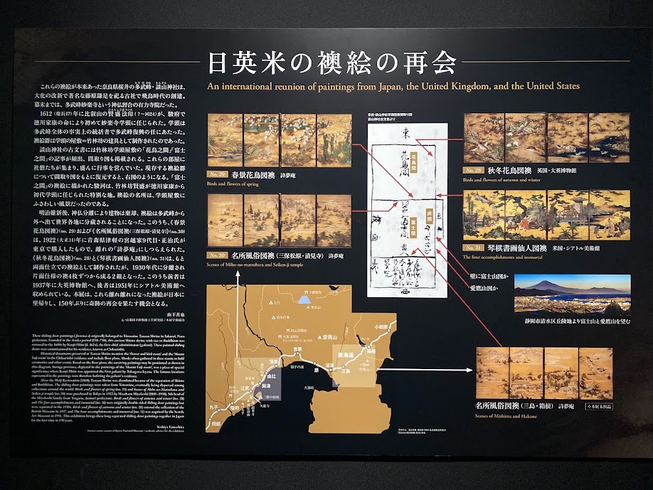 「日英米の襖絵の再会」を解説する展示パネル