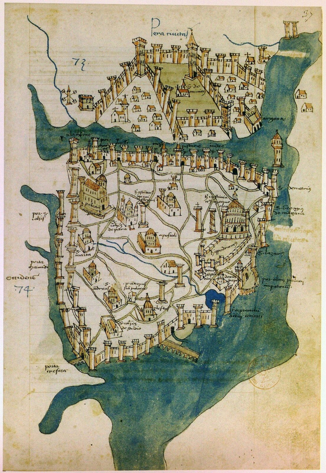 15世紀前半に描かれた征服前のコンスタンティノープル地図