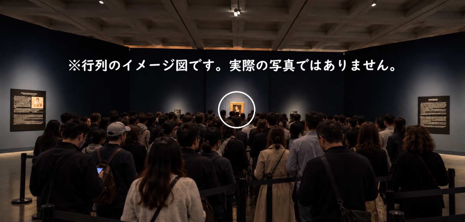 ルーヴル美術館展で《女性の肖像》を正面から鑑賞する際の行列イメージ図