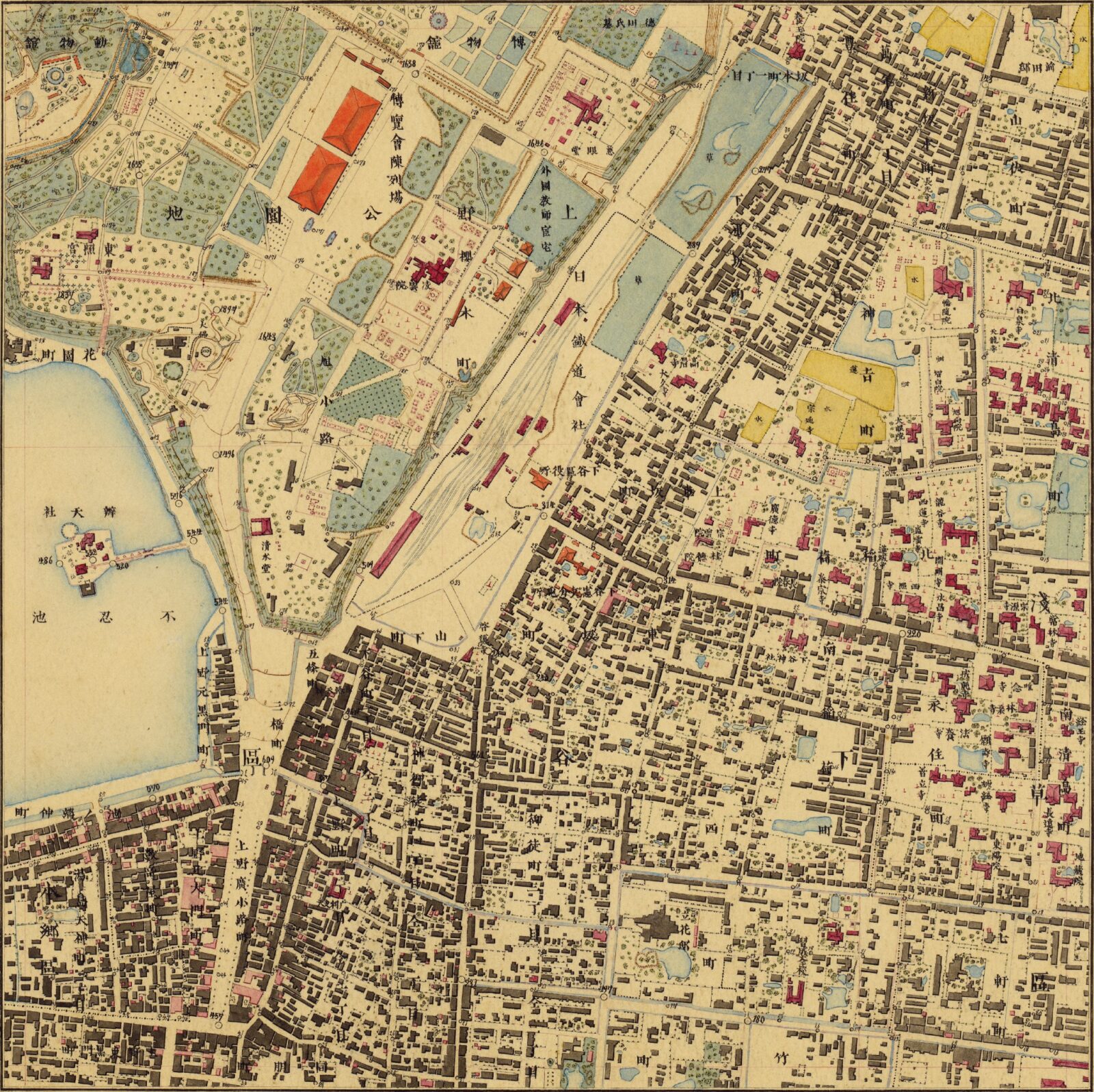五千分一東京図測量原図1003 東京府武蔵国下谷区上野公園地及車坂町近傍