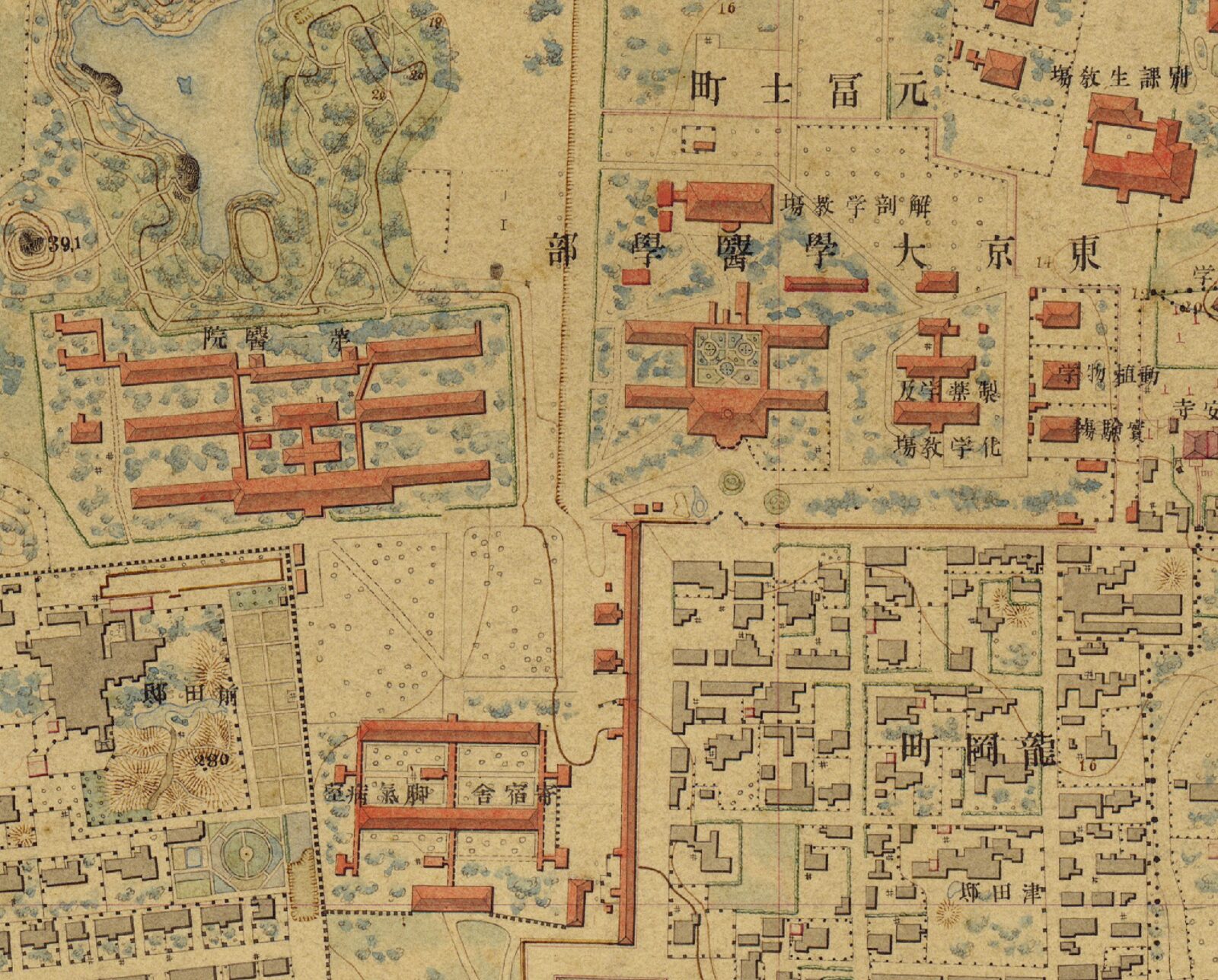明治五千分一東京図1038 東京大学と第一医院周辺の拡大図