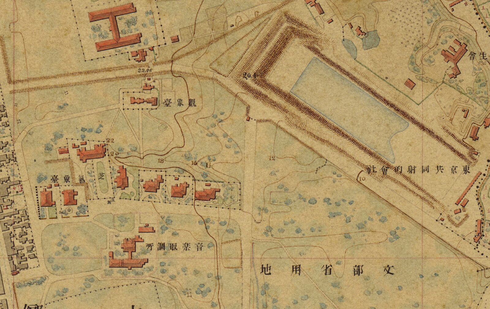 明治五千分一東京図1038 観象台・音楽取調所・射撃場周辺の拡大図
