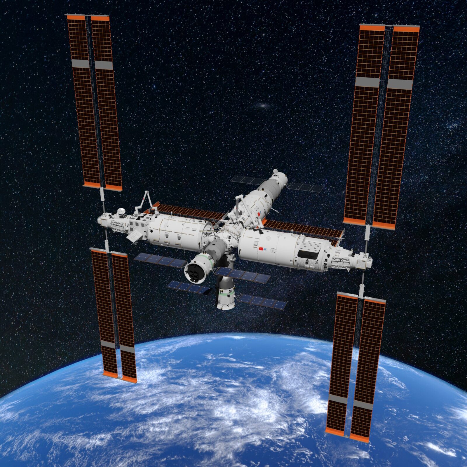 中国の天宮宇宙ステーションの完成形を描いた画像
