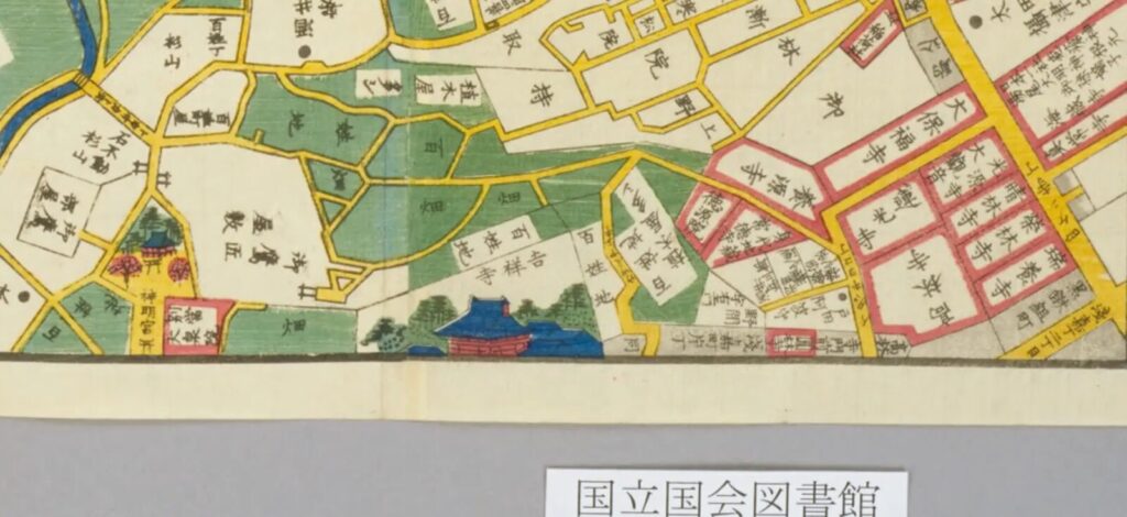 尾張屋版『根岸谷中辺絵図』の動坂・植木屋・御鷹匠屋敷・吉祥寺・光源寺大観音周辺の拡大図