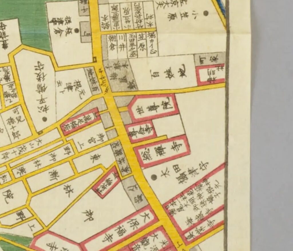 尾張屋版『根岸谷中辺絵図』の千駄木梅屋敷・団子坂・海蔵寺周辺の拡大図