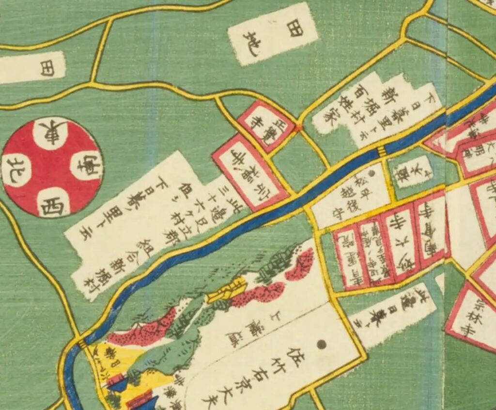 尾張屋版『根岸谷中辺絵図』の新堀村・新日暮里・金杉村新田周辺の拡大図