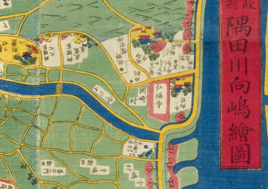 尾張屋版「隅田川向島絵図」の三囲稲荷社・其角の句・料理家・弘福寺周辺