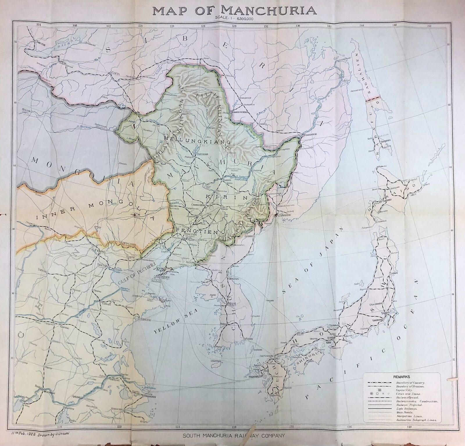 1928年に満鉄が作成した中国東北部と朝鮮半島周辺の英文地図