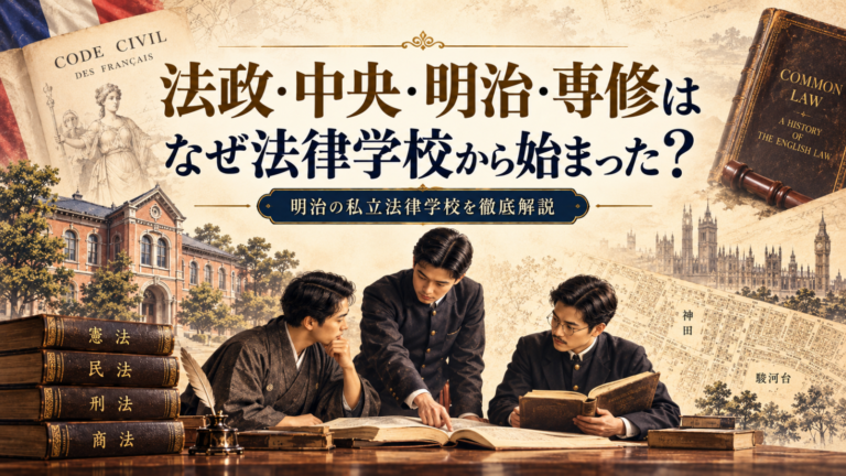 法政・中央・明治・専修はなぜ法律学校から始まった? 明治の私立法律学校を人物と法学派から徹底解説